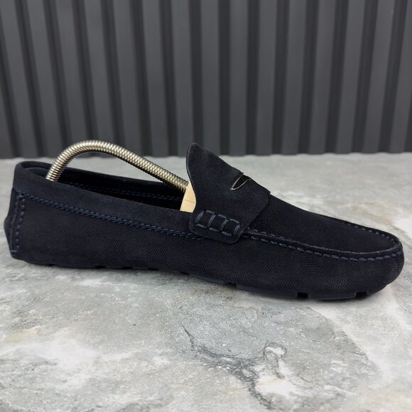 Louis Vuitton Shade Damier Embossed Driving Moccasin Blue Suede 8 LV 9 US 42 EUR - Picture 16 of 17